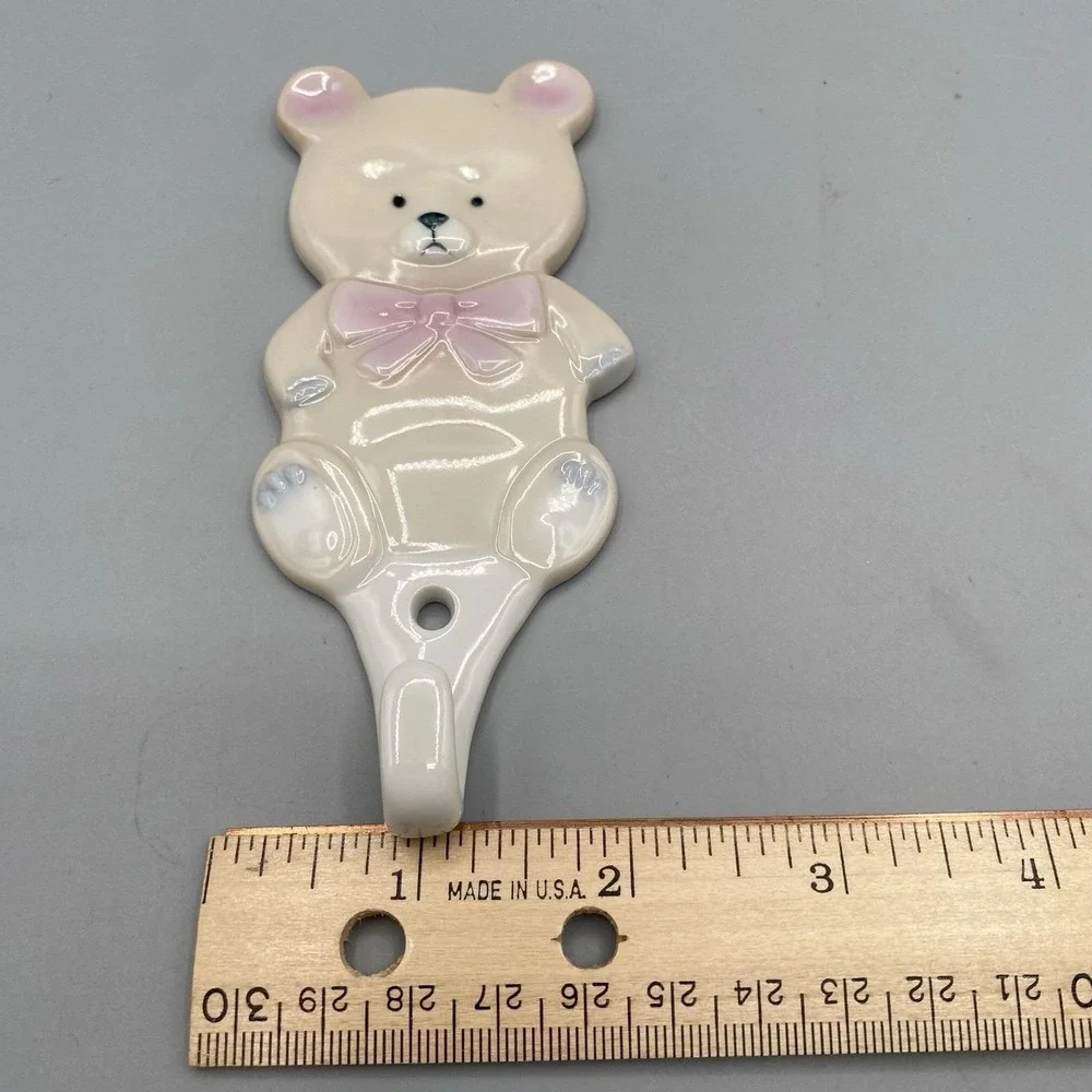 Vtg 80s Lillian Vernon Teddy Bear Switch Plate Cover and Hook Nursery Decor